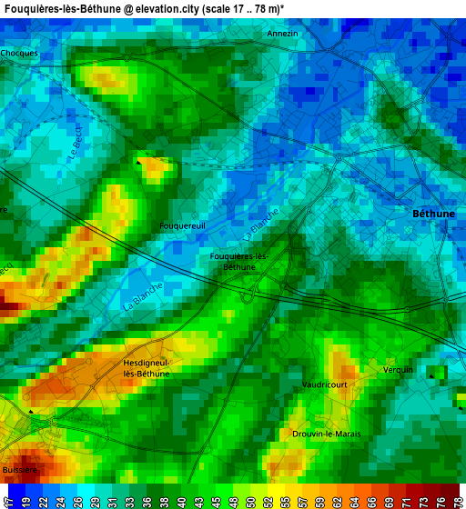 Fouquières-lès-Béthune elevation map