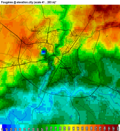 Fougères elevation map