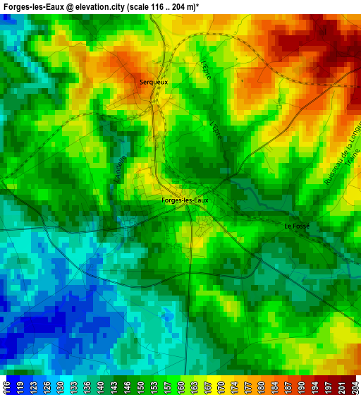 Forges-les-Eaux elevation map