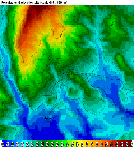 Forcalquier elevation map