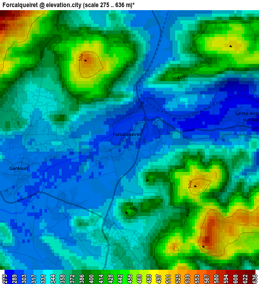 Forcalqueiret elevation map