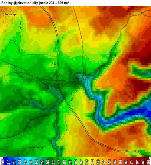 Fontoy elevation map