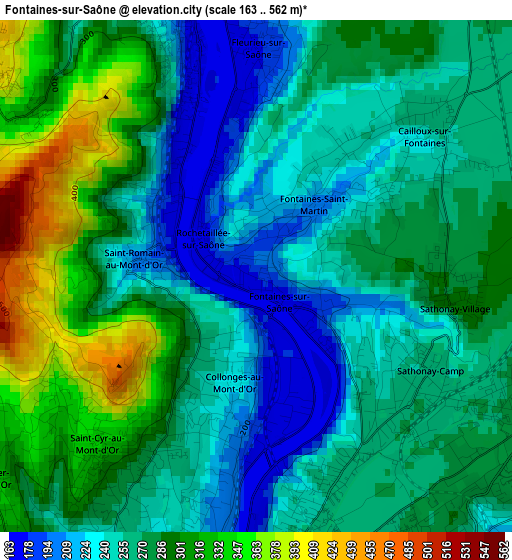 Fontaines-sur-Saône elevation map