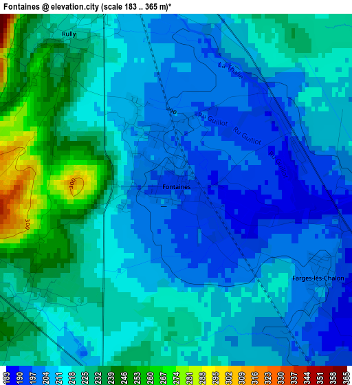 Fontaines elevation map