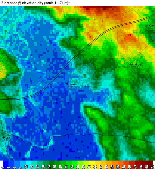 Florensac elevation map