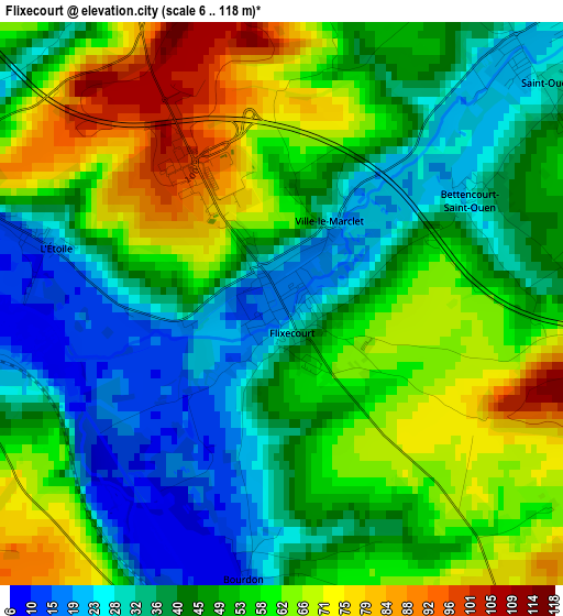 Flixecourt elevation map