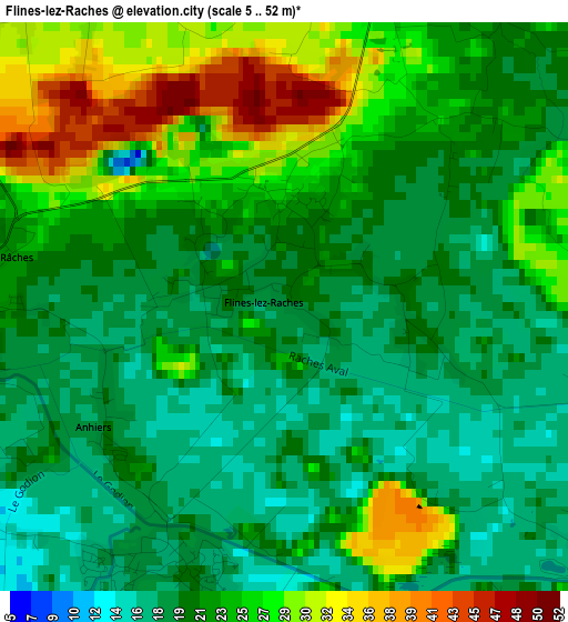 Flines-lez-Raches elevation map