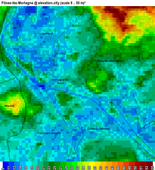 Flines-lès-Mortagne elevation map