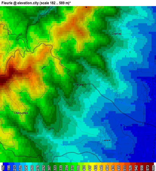 Fleurie elevation map