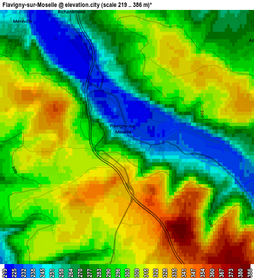 Flavigny-sur-Moselle elevation map