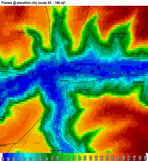 Fismes elevation map