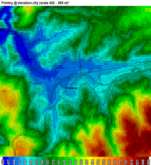 Firminy elevation map