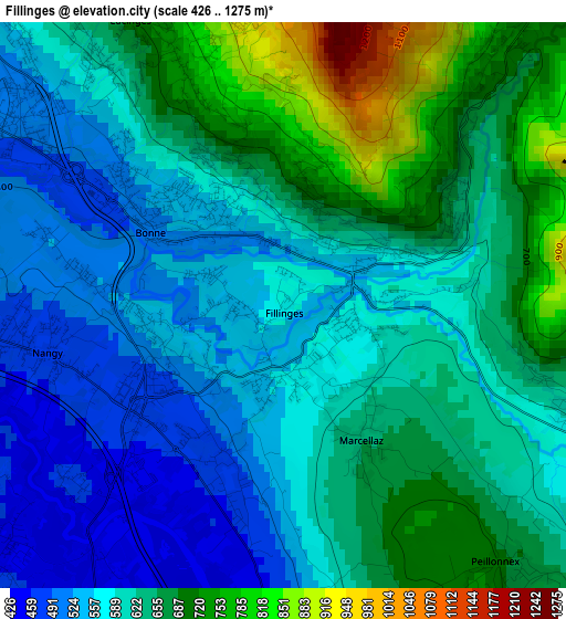 Fillinges elevation map