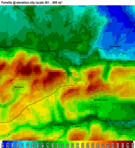 Ferrette elevation map