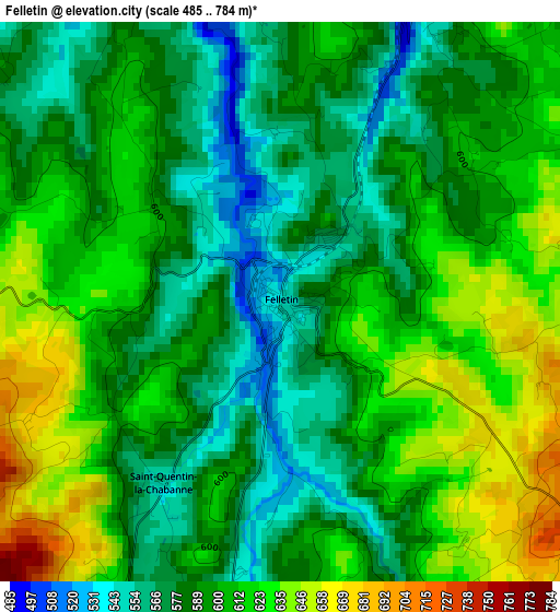 Felletin elevation map