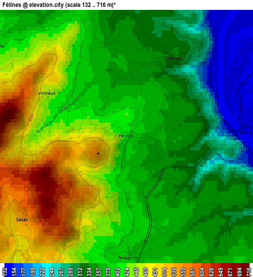 Félines elevation map