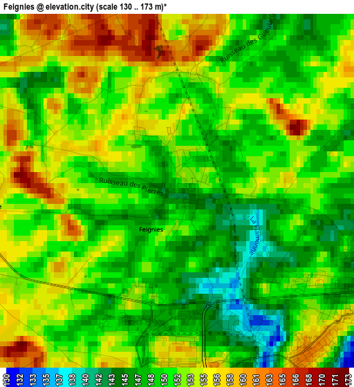 Feignies elevation map