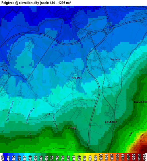 Feigères elevation map