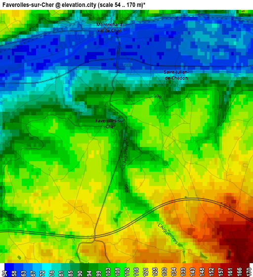 Faverolles-sur-Cher elevation map