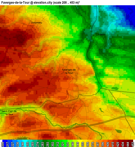 Faverges-de-la-Tour elevation map