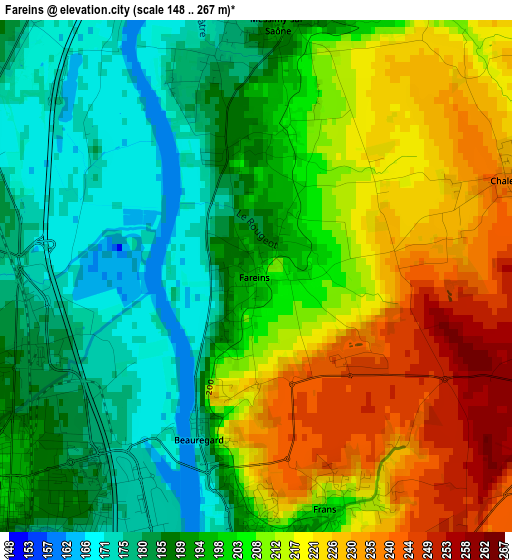 Fareins elevation map