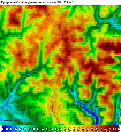 Eyvigues-et-Eybènes elevation map