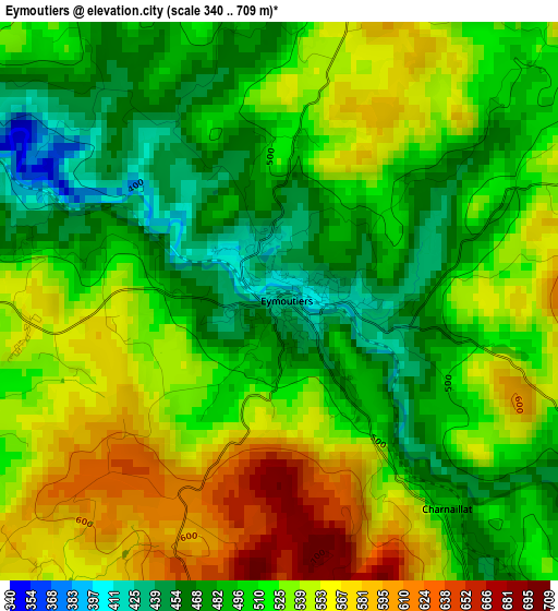 Eymoutiers elevation map