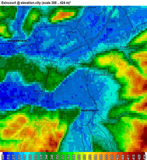 Exincourt elevation map