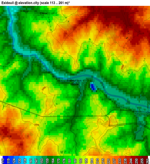 Exideuil elevation map