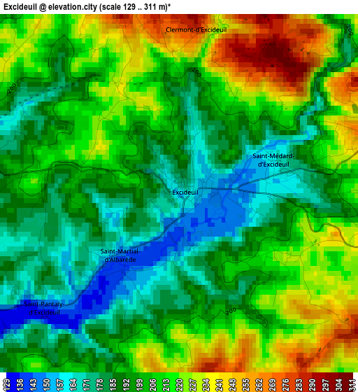 Excideuil elevation map