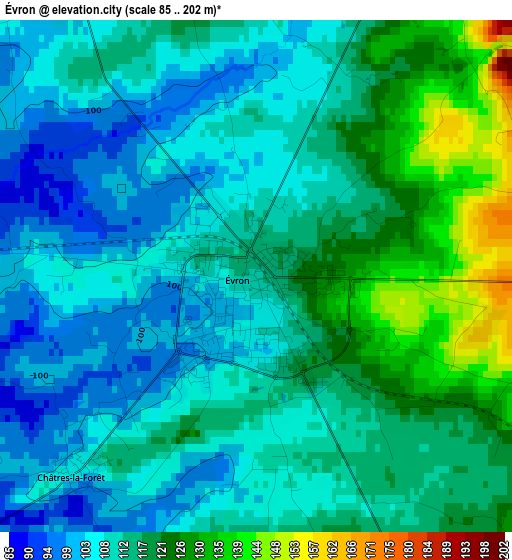 Évron elevation map