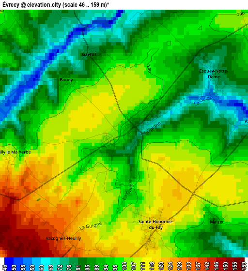 Évrecy elevation map