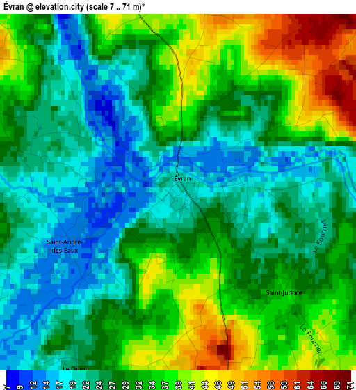 Évran elevation map