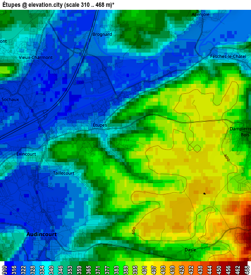 Étupes elevation map