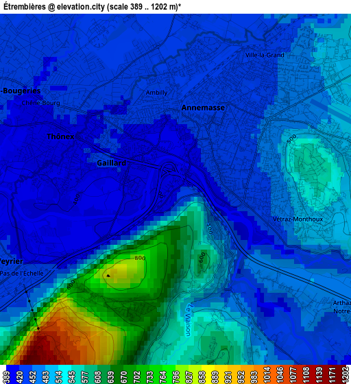 Étrembières elevation map