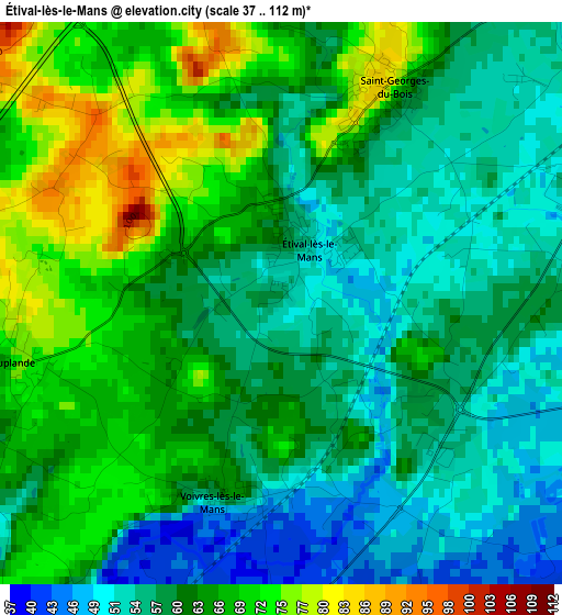 Étival-lès-le-Mans elevation map