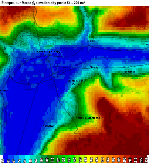 Étampes-sur-Marne elevation map