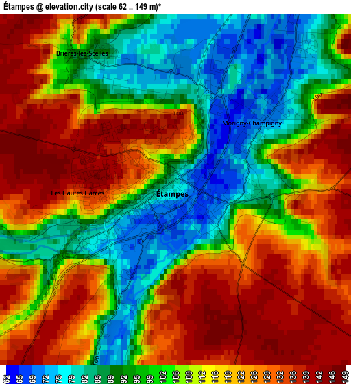 Étampes elevation map