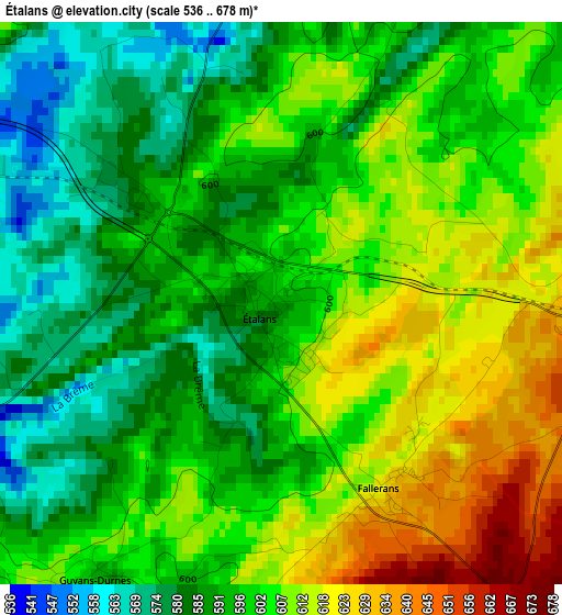 Étalans elevation map