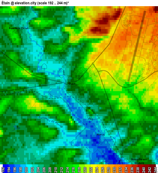 Étain elevation map