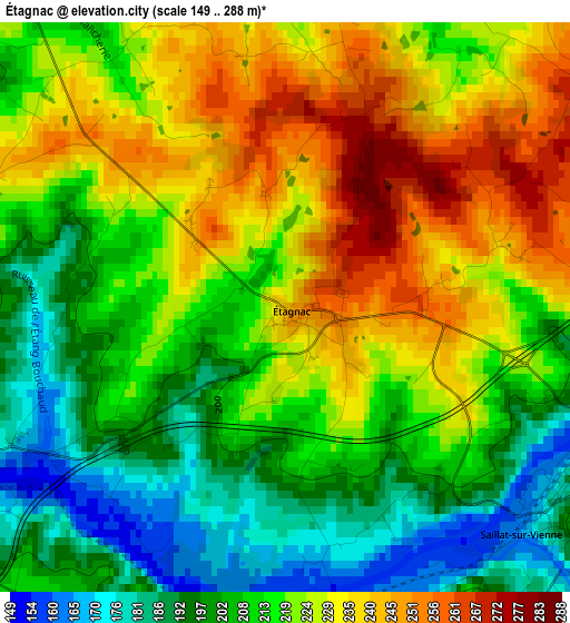 Étagnac elevation map