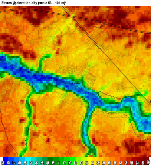 Esvres elevation map