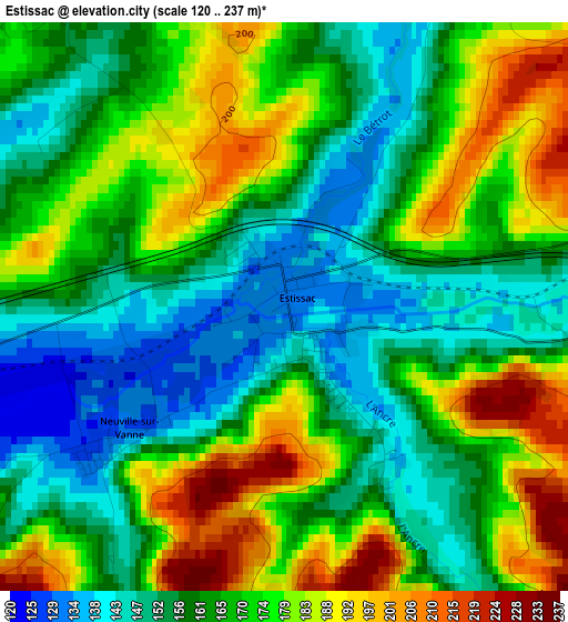 Estissac elevation map