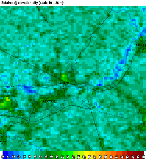 Estaires elevation map