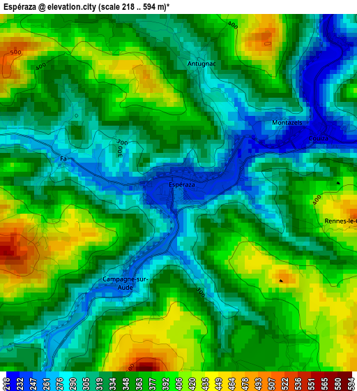 Espéraza elevation map