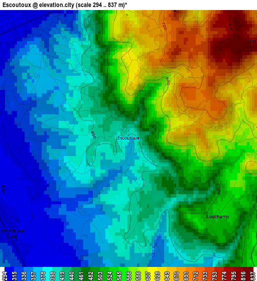 Escoutoux elevation map