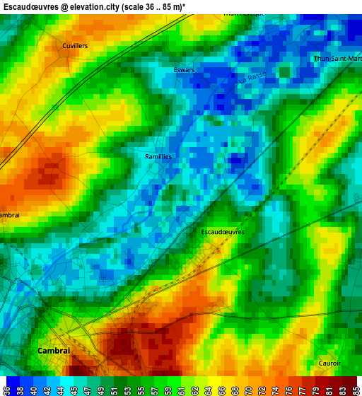 Escaudœuvres elevation map