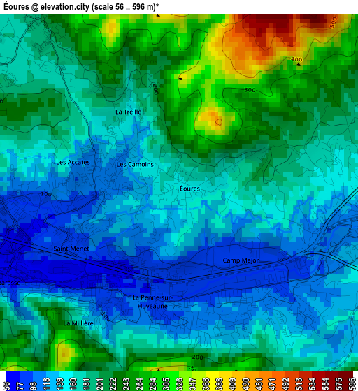 Éoures elevation map