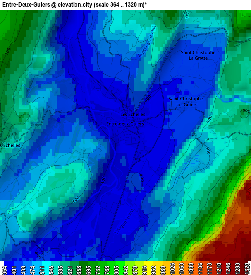 Entre-Deux-Guiers elevation map