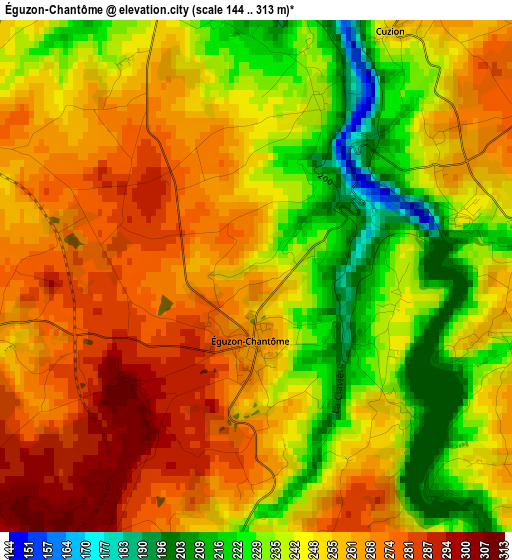 Éguzon-Chantôme elevation map